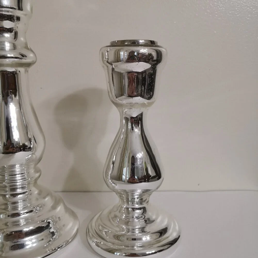 Pottery Barn Antique Mercury Glass Candle Stick Holders Set of 2